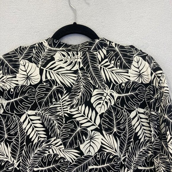 Calvin Klein Roll Tab Linen Blend Button Up Shirt Women's Size 2X Black Tropical - Picture 14 of 14